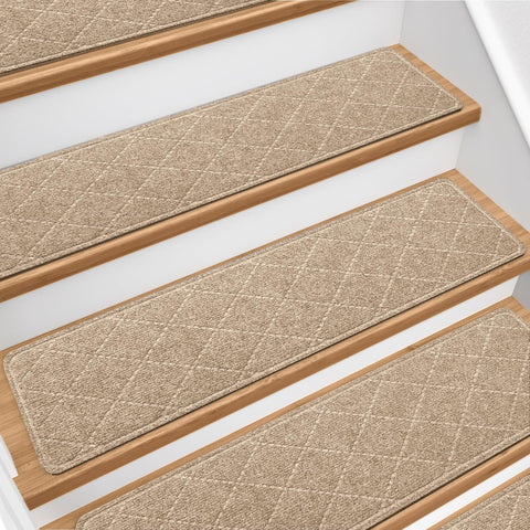 DailyCuddles stair treads on wooden stairs offer safe, non-slip footing