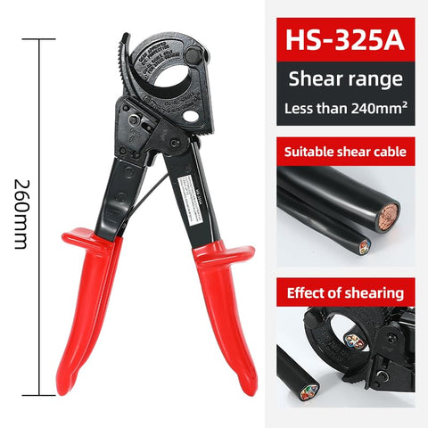 DAJATOOLS ratchet cable cutter showing ergonomic handle for comfortable grip
