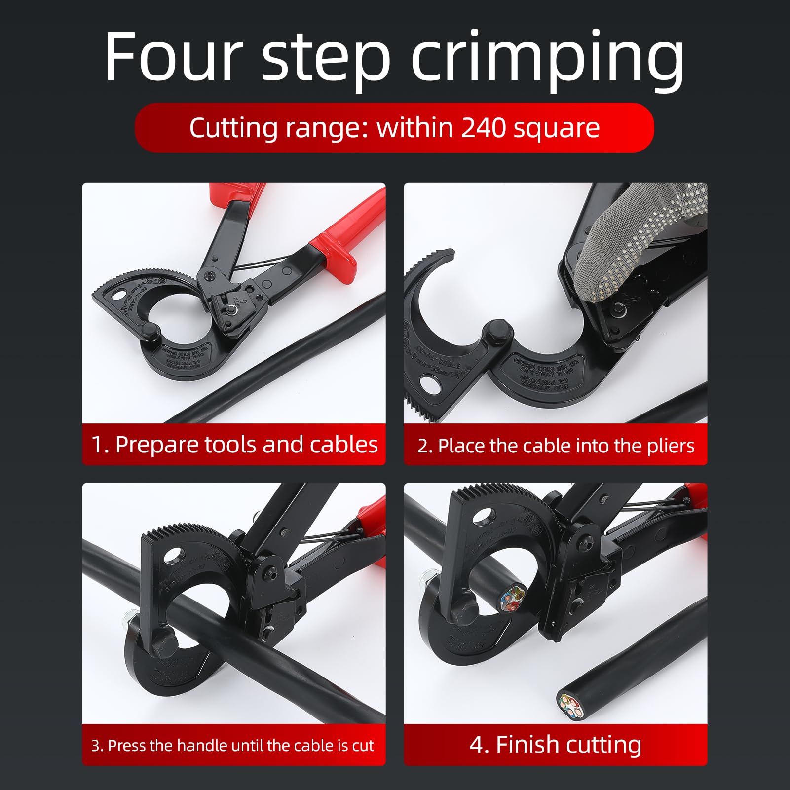 DAJATOOLS ratchet cable cutter with safety lock engaged for safe storage