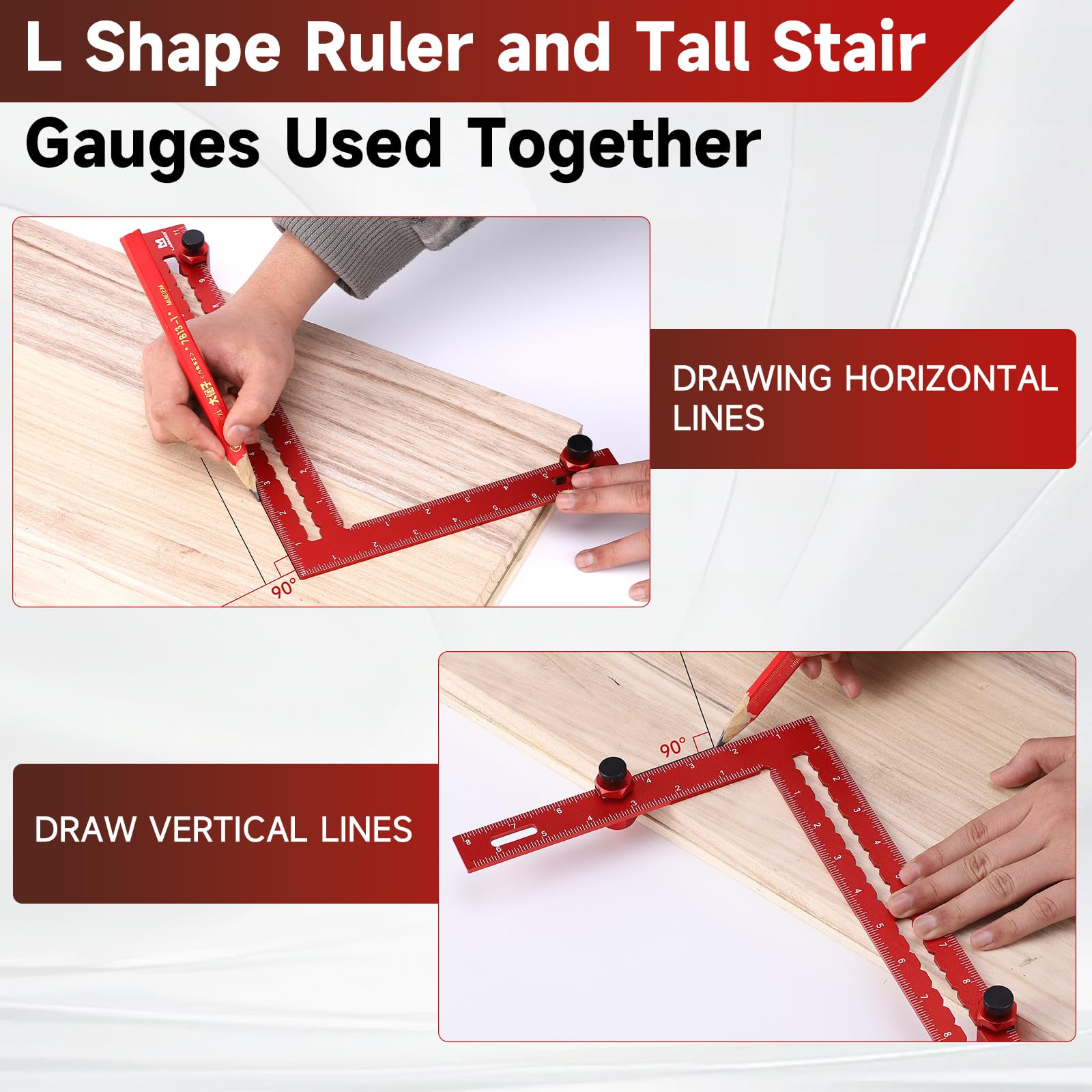 Dajianglx serrated-scale L-shaped ruler offers precise positioning.