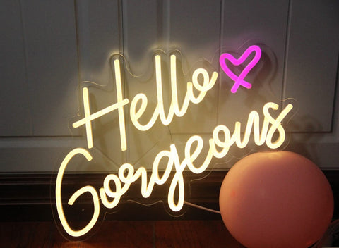 DAKABUKA Hello Gorgeous neon sign backdrop for weddings and celebrations