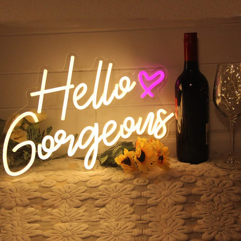 DAKABUKA Hello Gorgeous neon sign front-lit glow for bold wall decor
