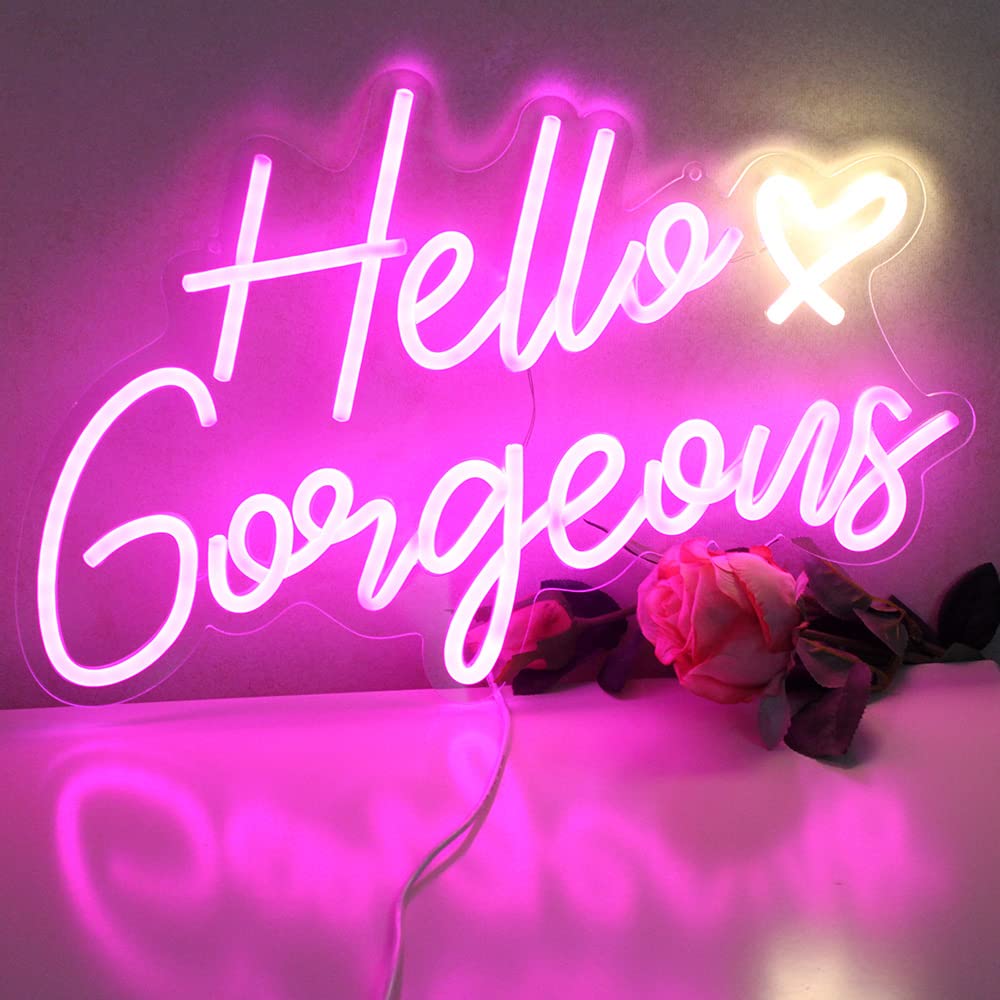 DAKABUKA Hello Gorgeous neon sign hanging kit for wall or table display.