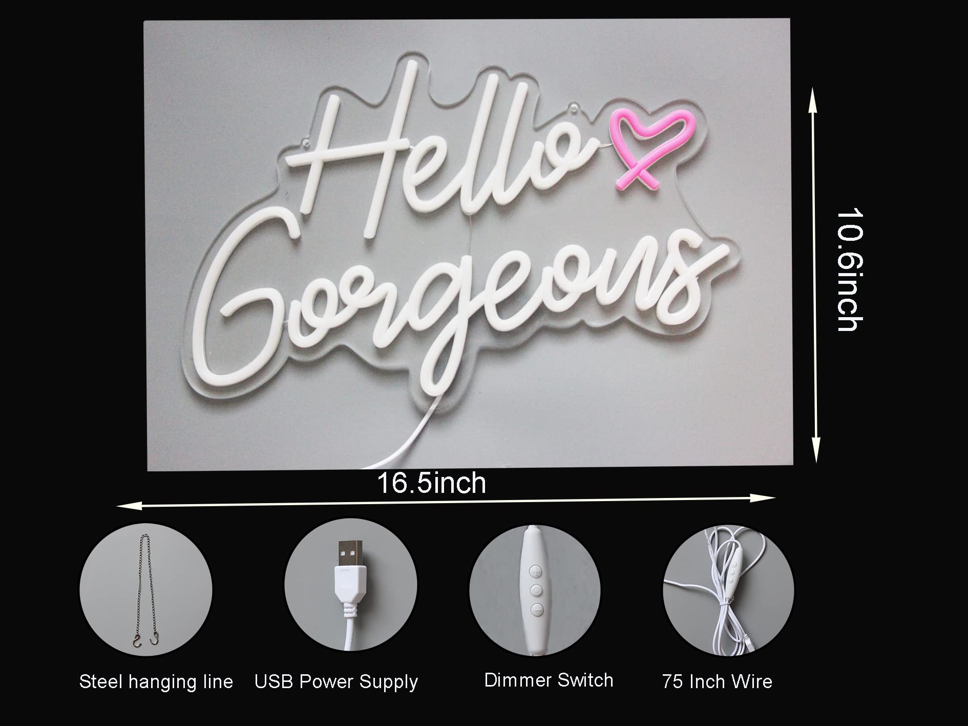 DAKABUKA Hello Gorgeous neon sign enhances home decor with warm white glow