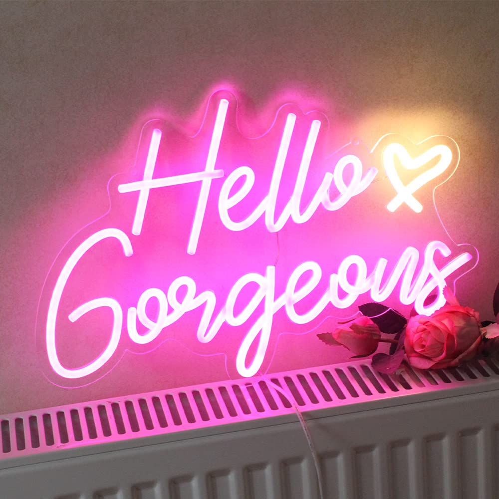 DAKABUKA Hello Gorgeous pink neon sign powered by USB for easy setup.