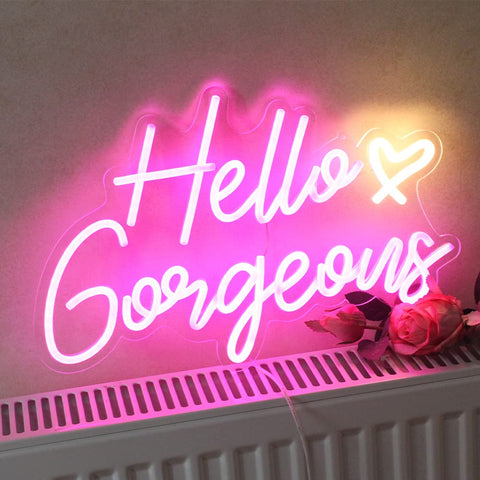DAKABUKA Hello Gorgeous pink neon sign powered by USB for easy setup.