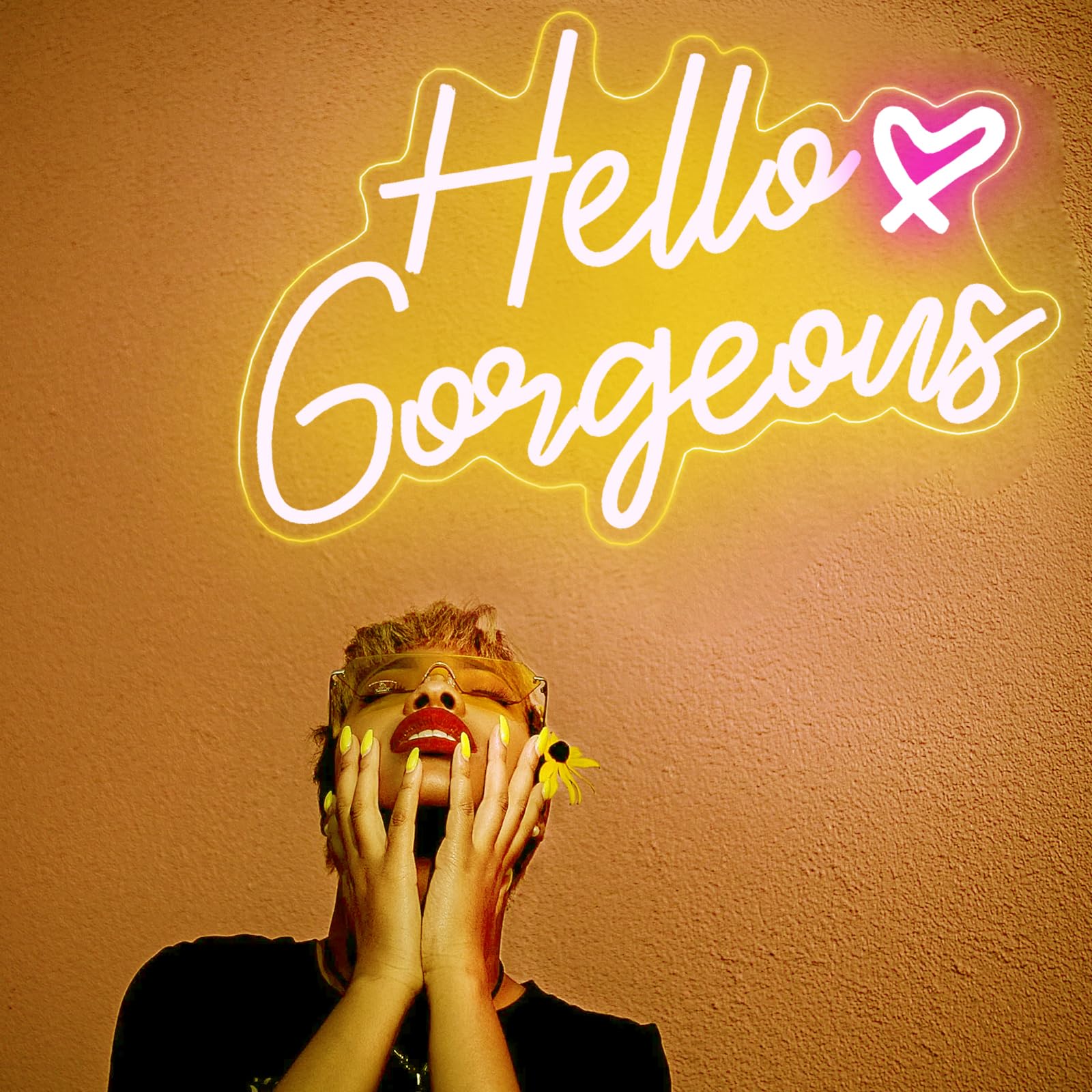 DAKABUKA Hello Gorgeous neon sign emits warm white glow for cozy spaces