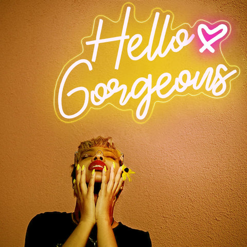 DAKABUKA Hello Gorgeous neon sign emits warm white glow for cozy spaces