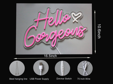 DAKABUKA Hello Gorgeous neon sign ideal for wedding backdrops and parties.