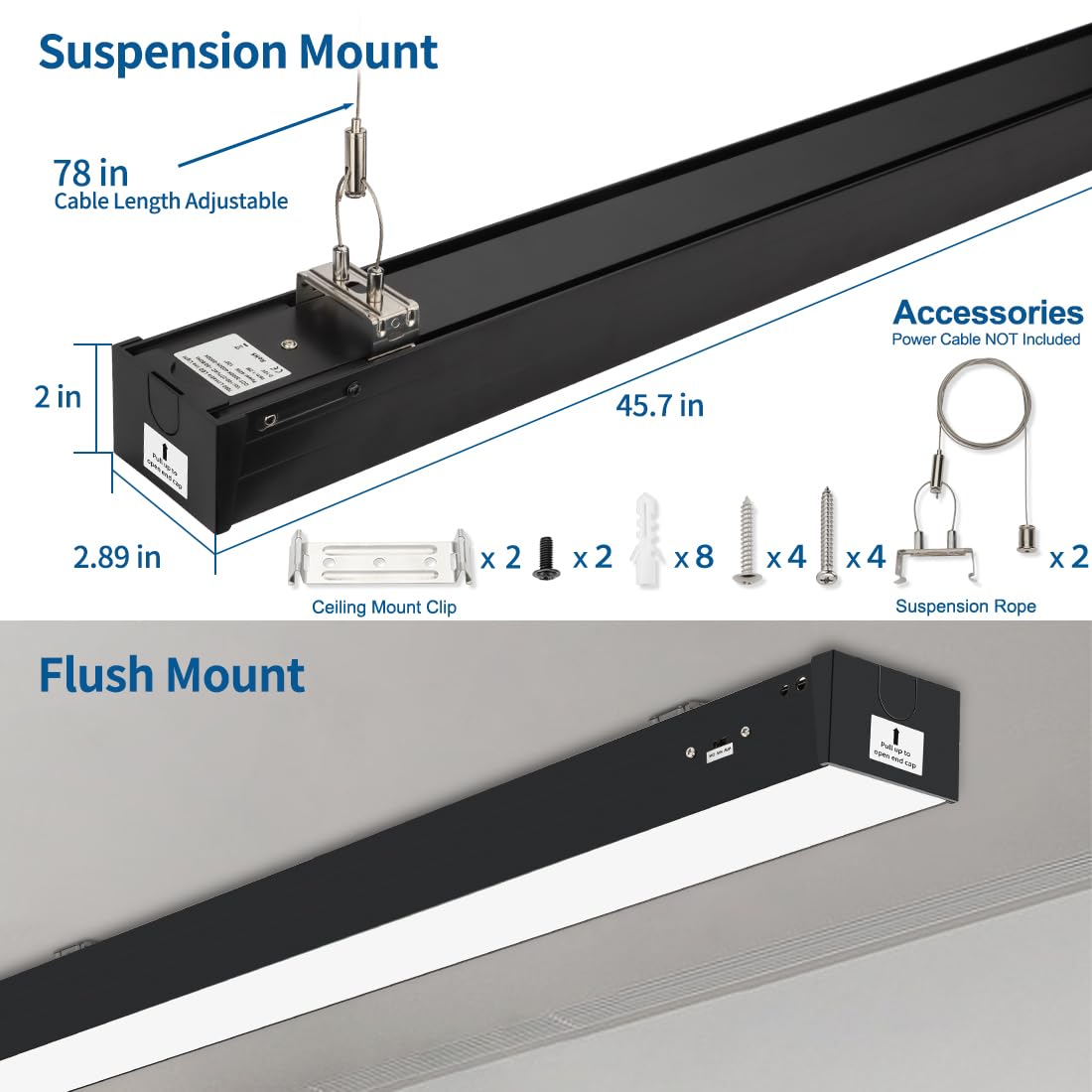 Dakason 4ft LED linear light uses a frosted lens for glare-free illumination.