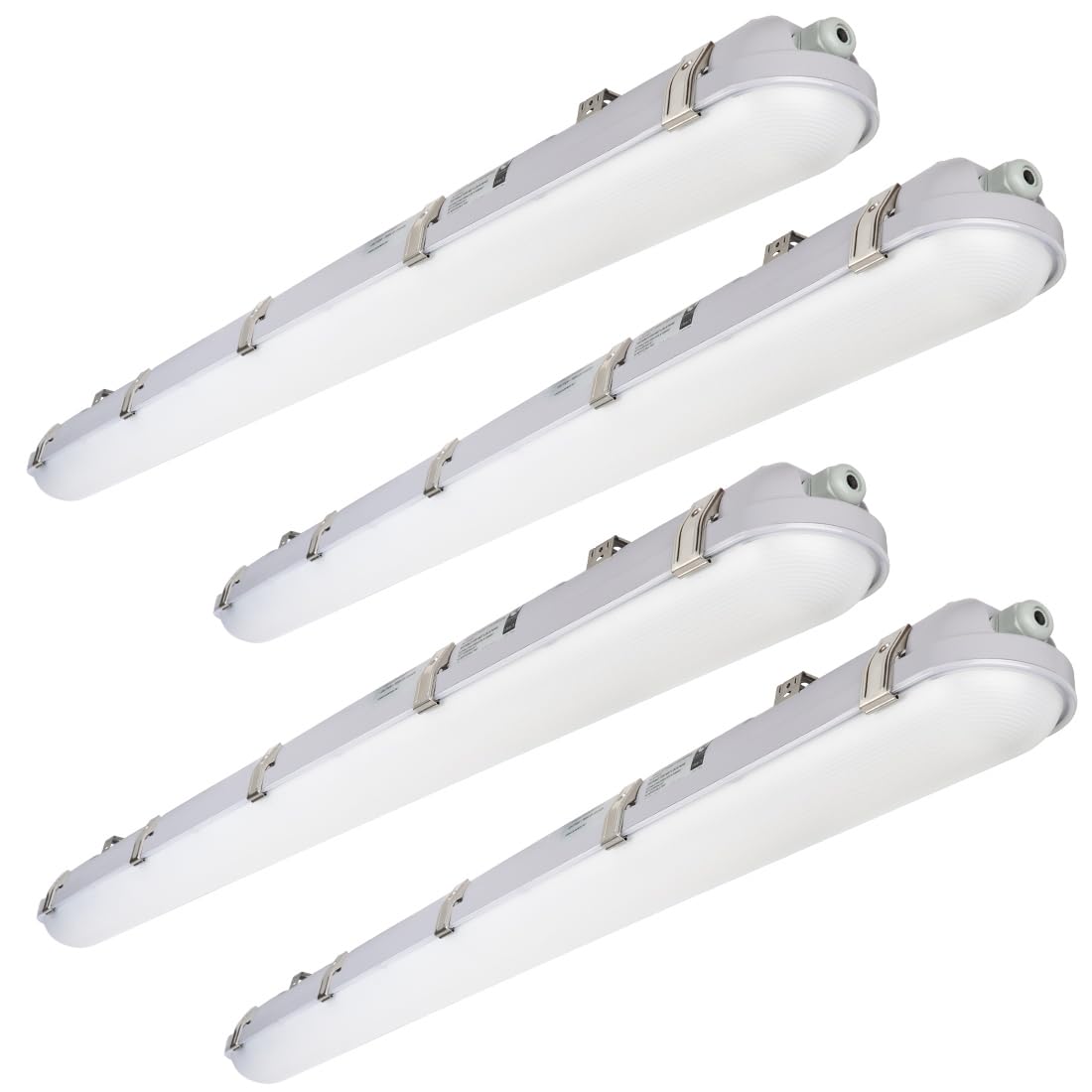 DAKASON 4FT LED vapor tight light front view shows bright, even illumination for parking garages.
