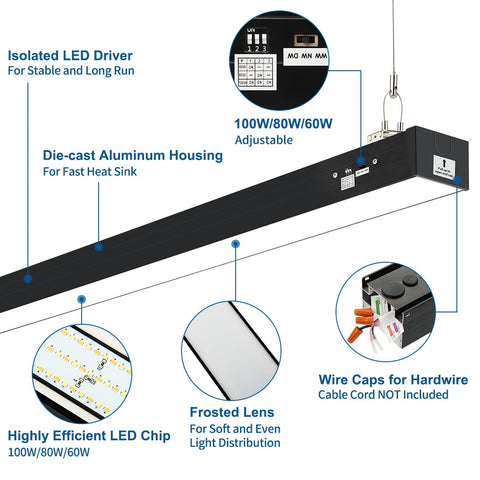 Dakason 8ft LED linear light ceiling mount view for office and shop setups