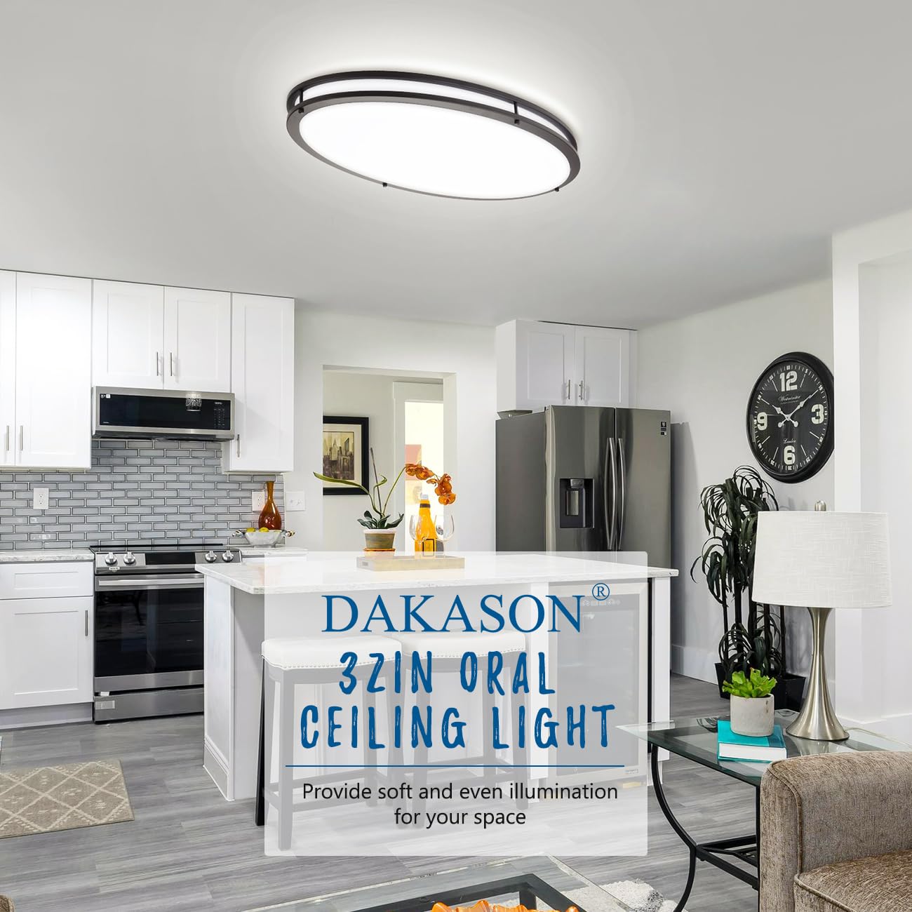DAKASON kitchen and living areas glow with this oval LED fixture