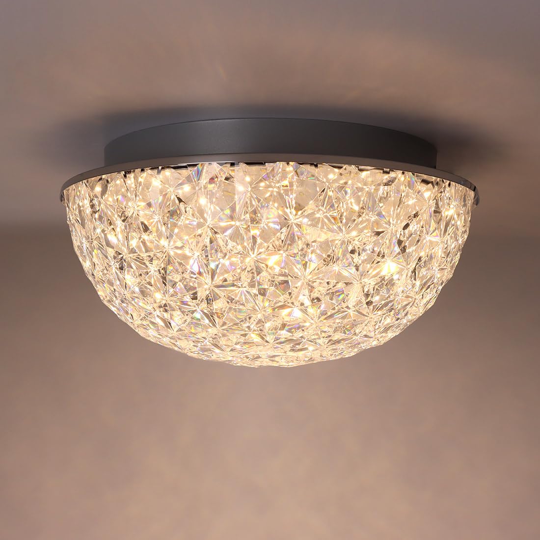 DAKASON LED ceiling light with chrome finish and crystal dome enhances entryways