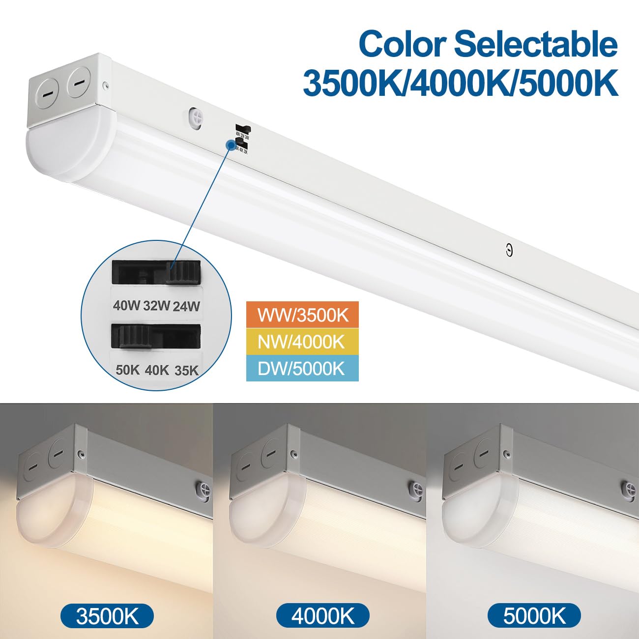 Linkable LED strip enables end-to-end installation across multiple bays.