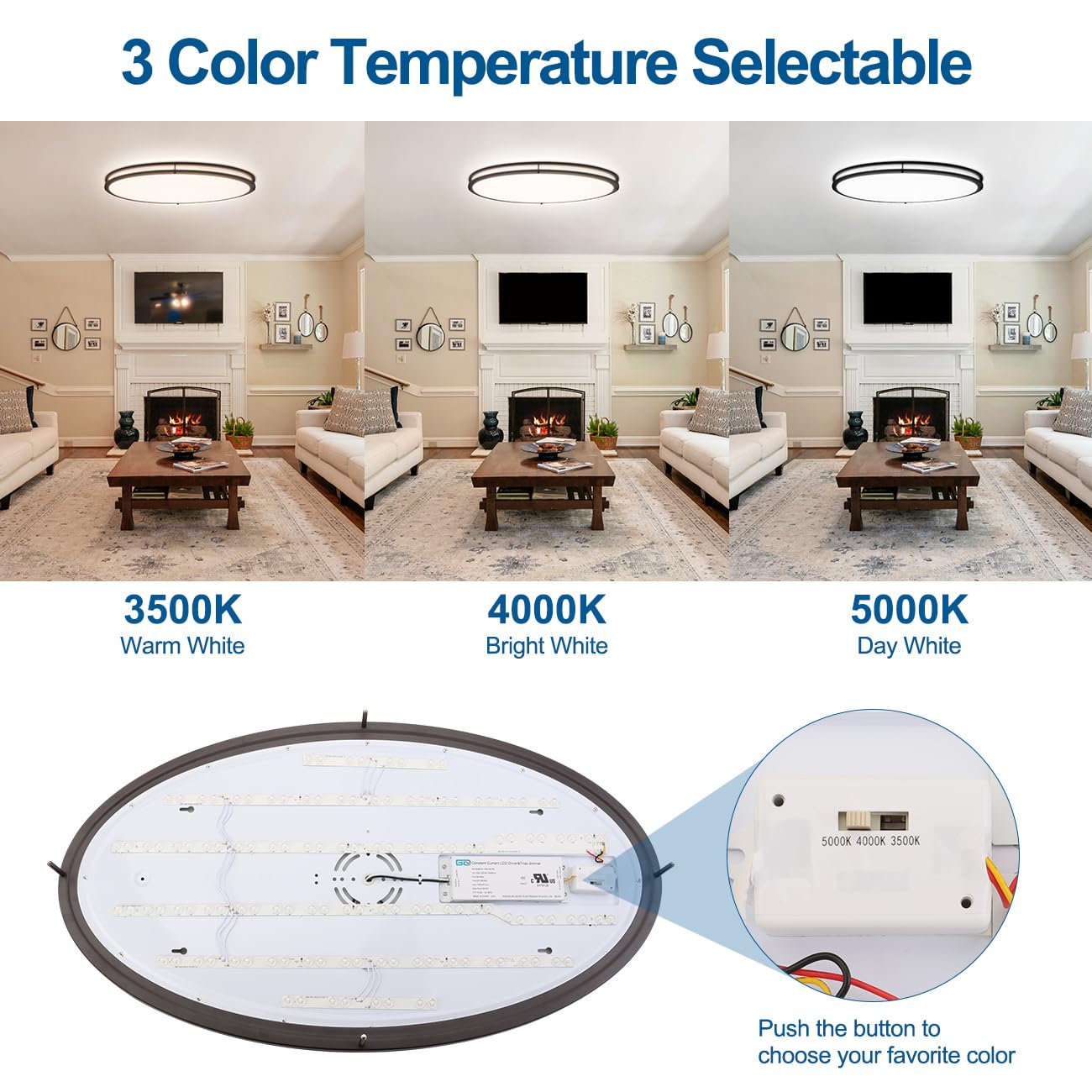 DAKASON oval LED ceiling light showing frosted acrylic lens diffusion
