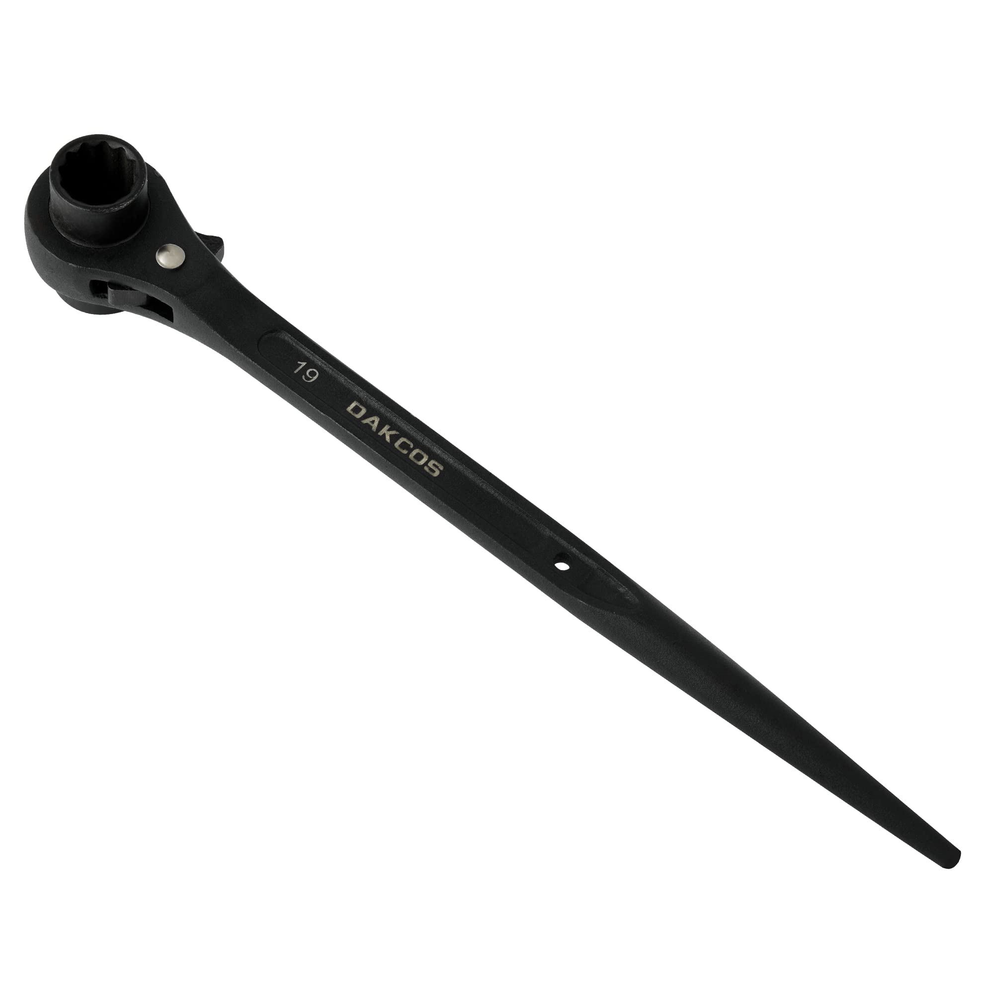 DAKCOS double-ended socket ratcheting podger wrench with 19mm and 22mm ends for scaffold work.