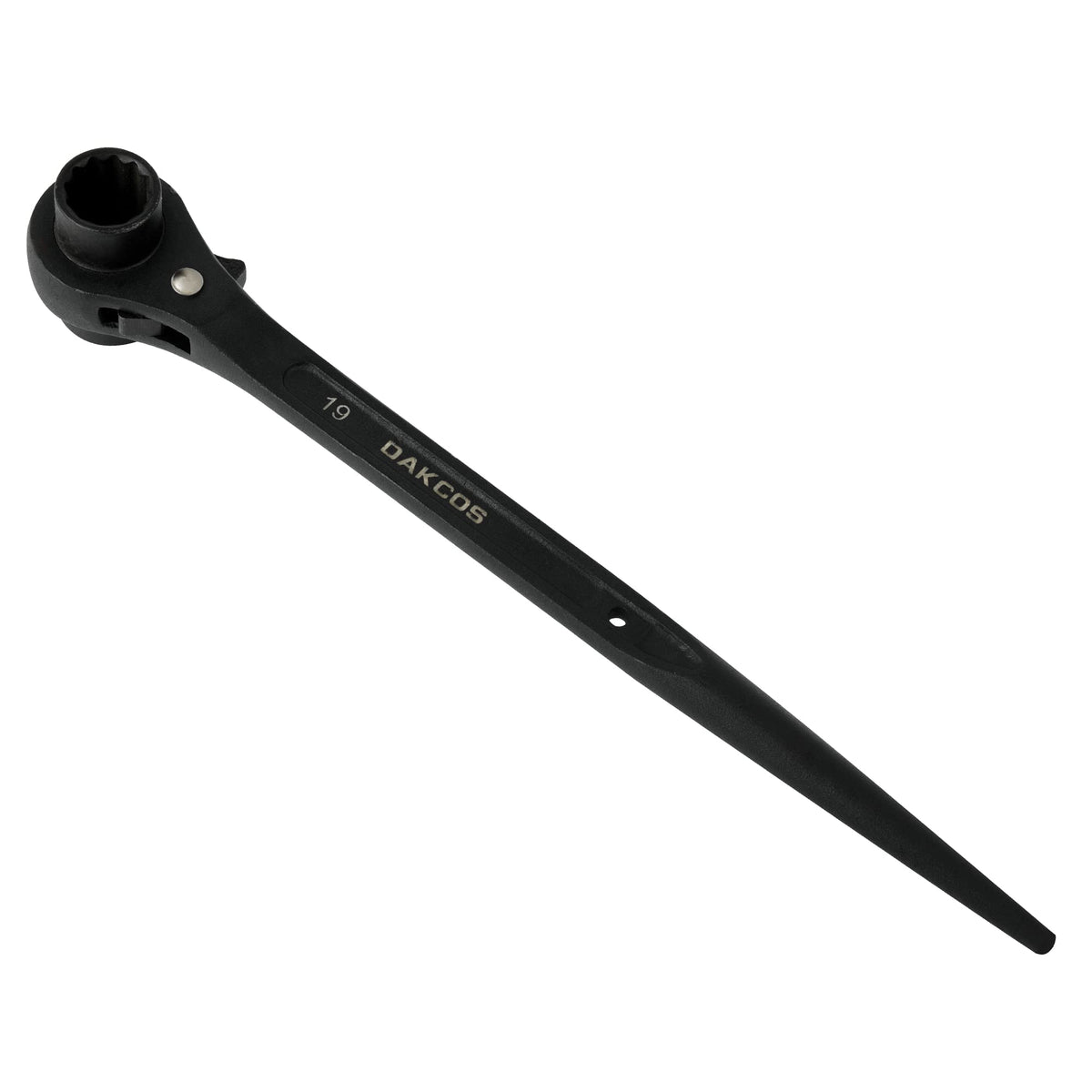 DAKCOS double-ended socket ratcheting podger wrench with 19mm and 22mm ends for scaffold work.