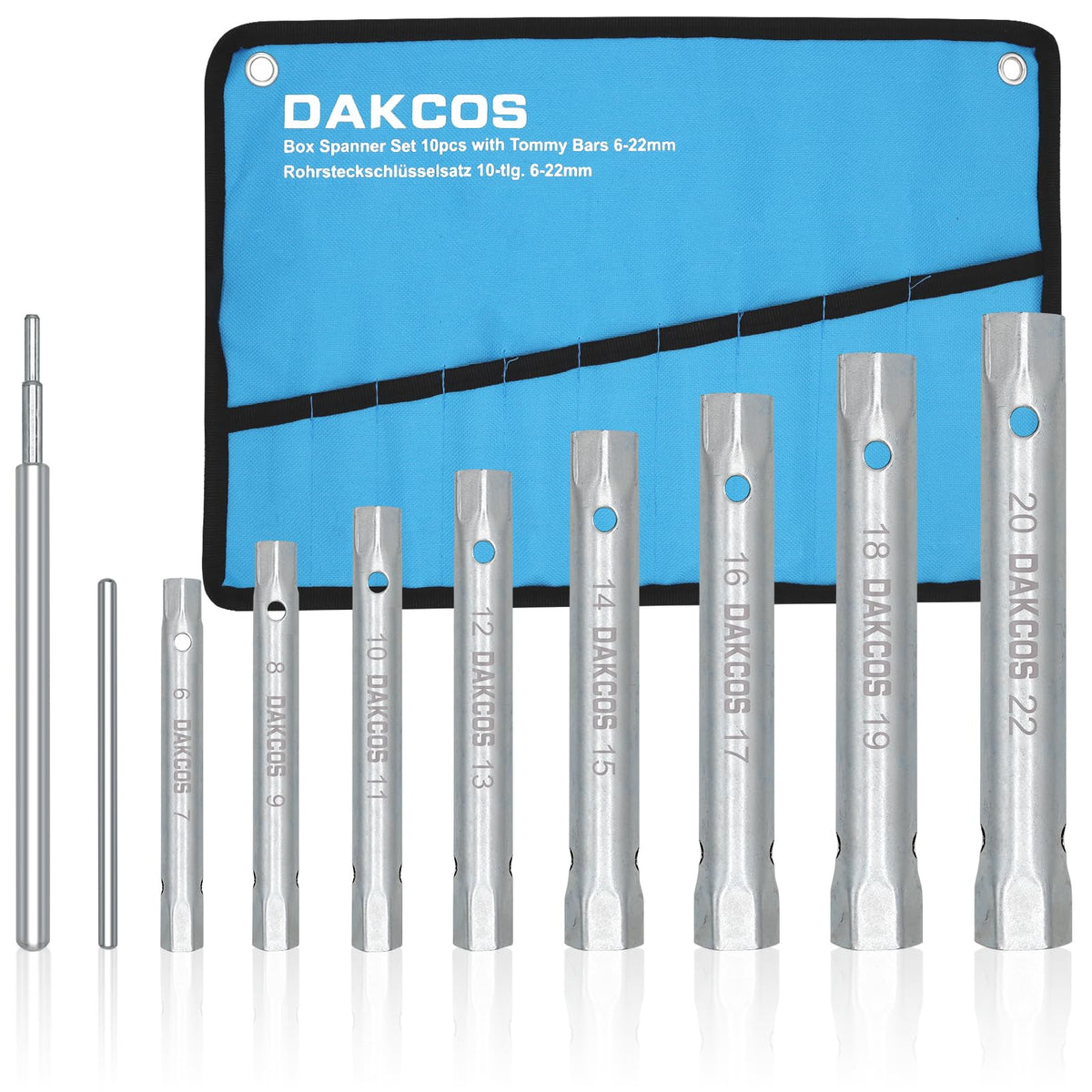 DAKCOS shower valve socket wrench set with 8 tubular sockets for tightening shower valve nuts