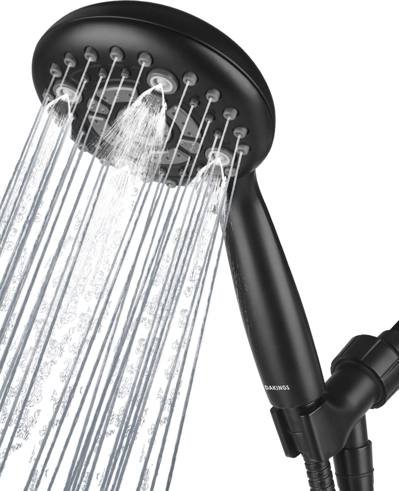DAKINGS 6-spray handheld showerhead with six modes for a customizable shower.
