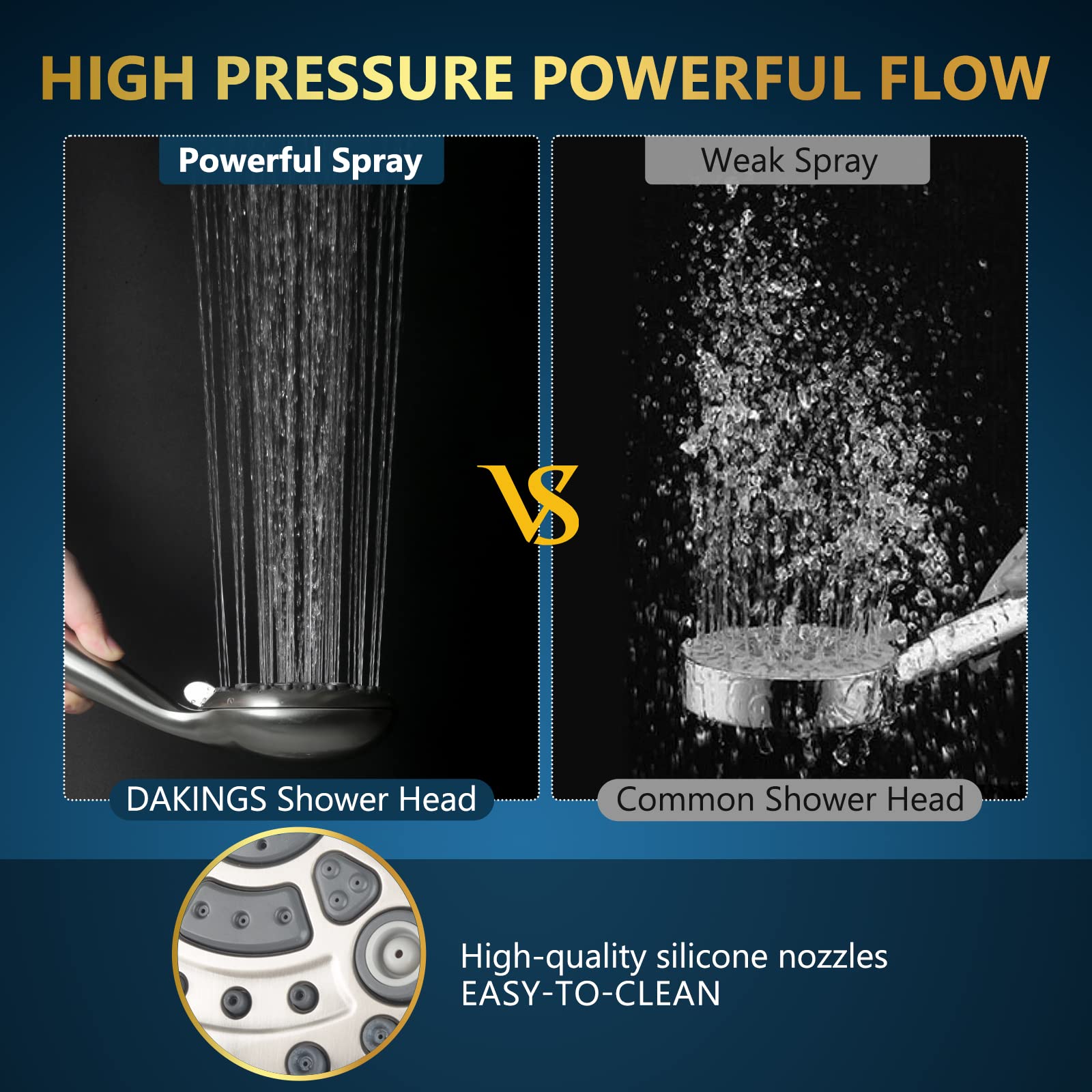 DAKINGS ergonomic handheld design offers comfortable grip during daily showers.