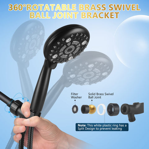 DAKINGS matte black handheld shower head for modern bathroom style.