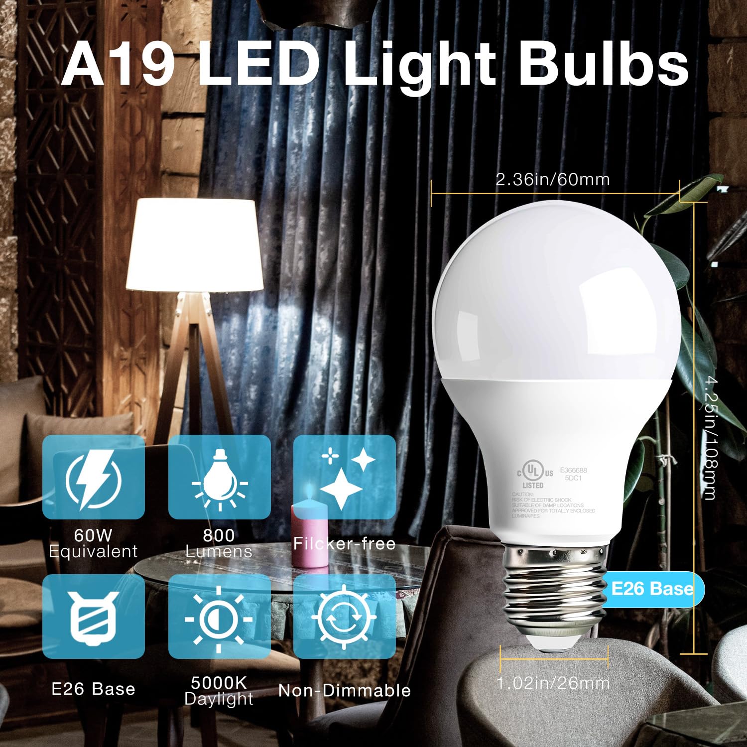 Dalattin A19 LED bulb, 9W energy-saving, 800 lumens, perfect for reducing electricity use.