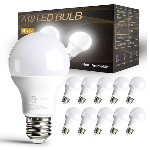 Dalattin A19 LED bulb, daylight 5000K, 800 lumens, ideal for bright living spaces.