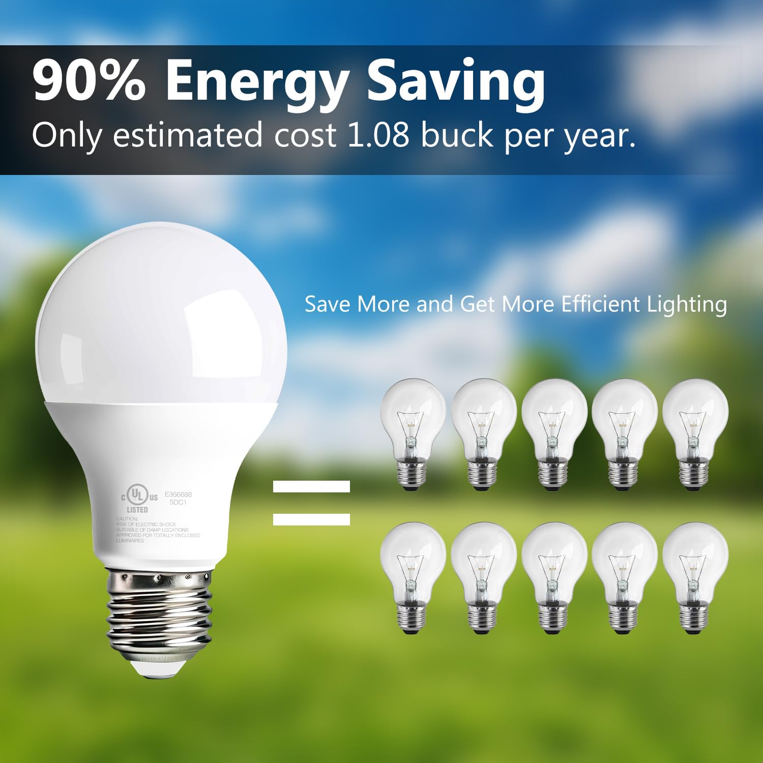 Dalattin A19 LED bulb, non-dimmable, E26 base for simple installation.