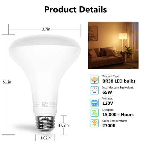 Dalattin BR30 LED bulb 800 lumens with 2700K warm white glow