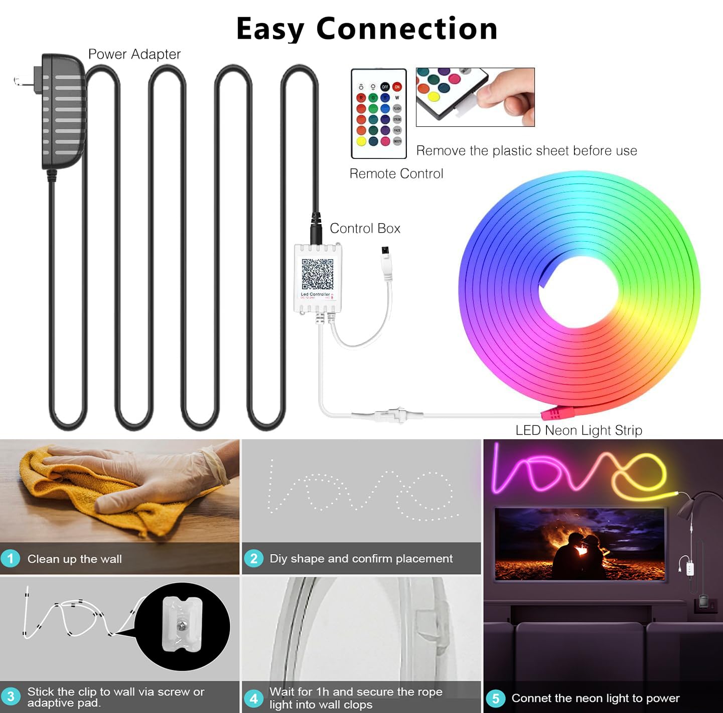 Dalattin rope lights include adhesive and screws for secure outdoor setup.