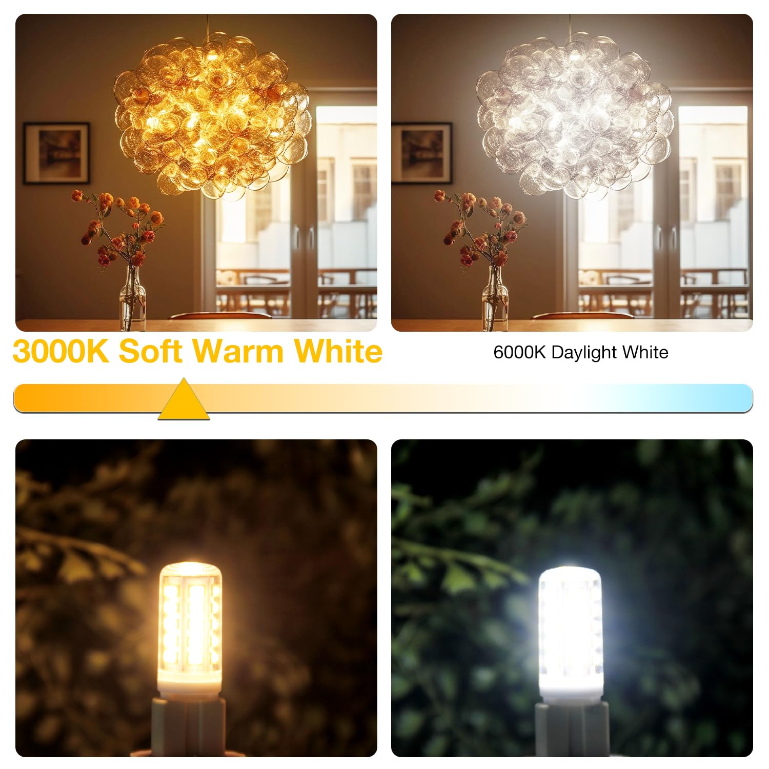 360-degree omni-directional light with no shadows for crystal chandeliers.