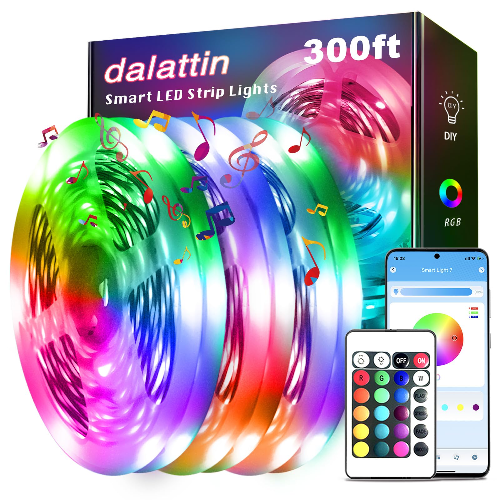 Dalattin LED lights bedroom setup showing long 300ft strips for ambient lighting