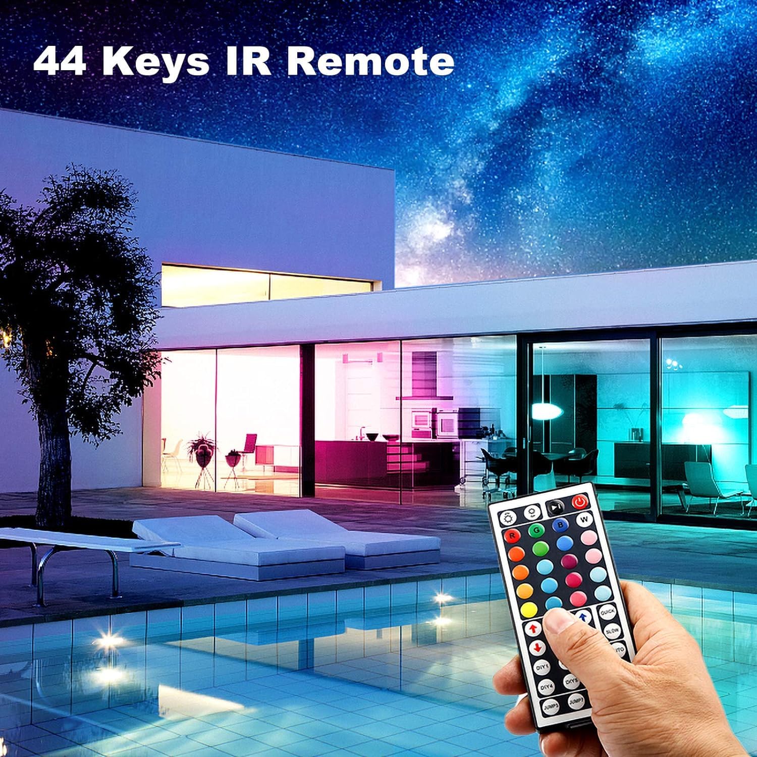 Dalattin LED strip 44-key remote shown for easy color and mode control