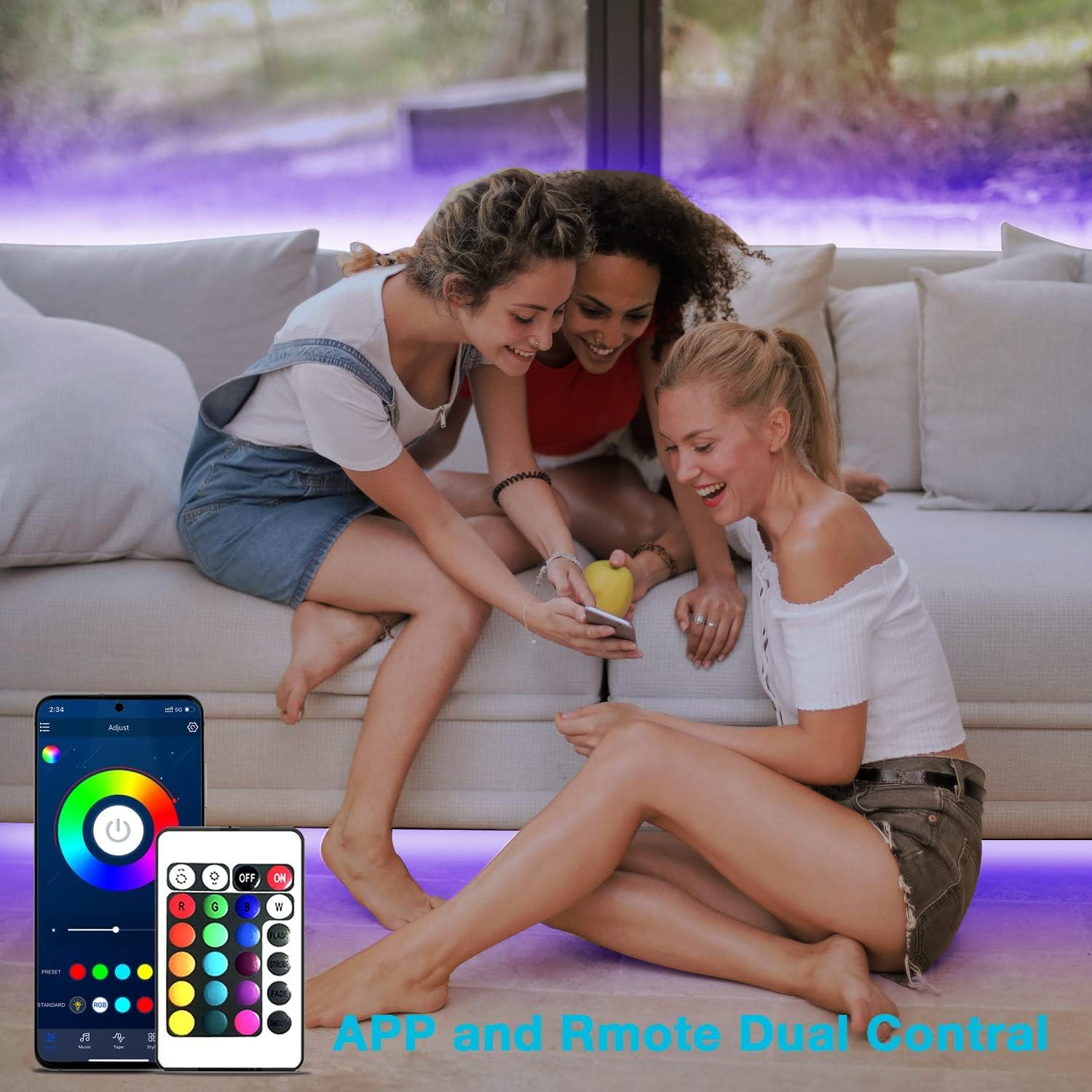 Dalattin LED strip remote control demonstrating quick color and mode changes.