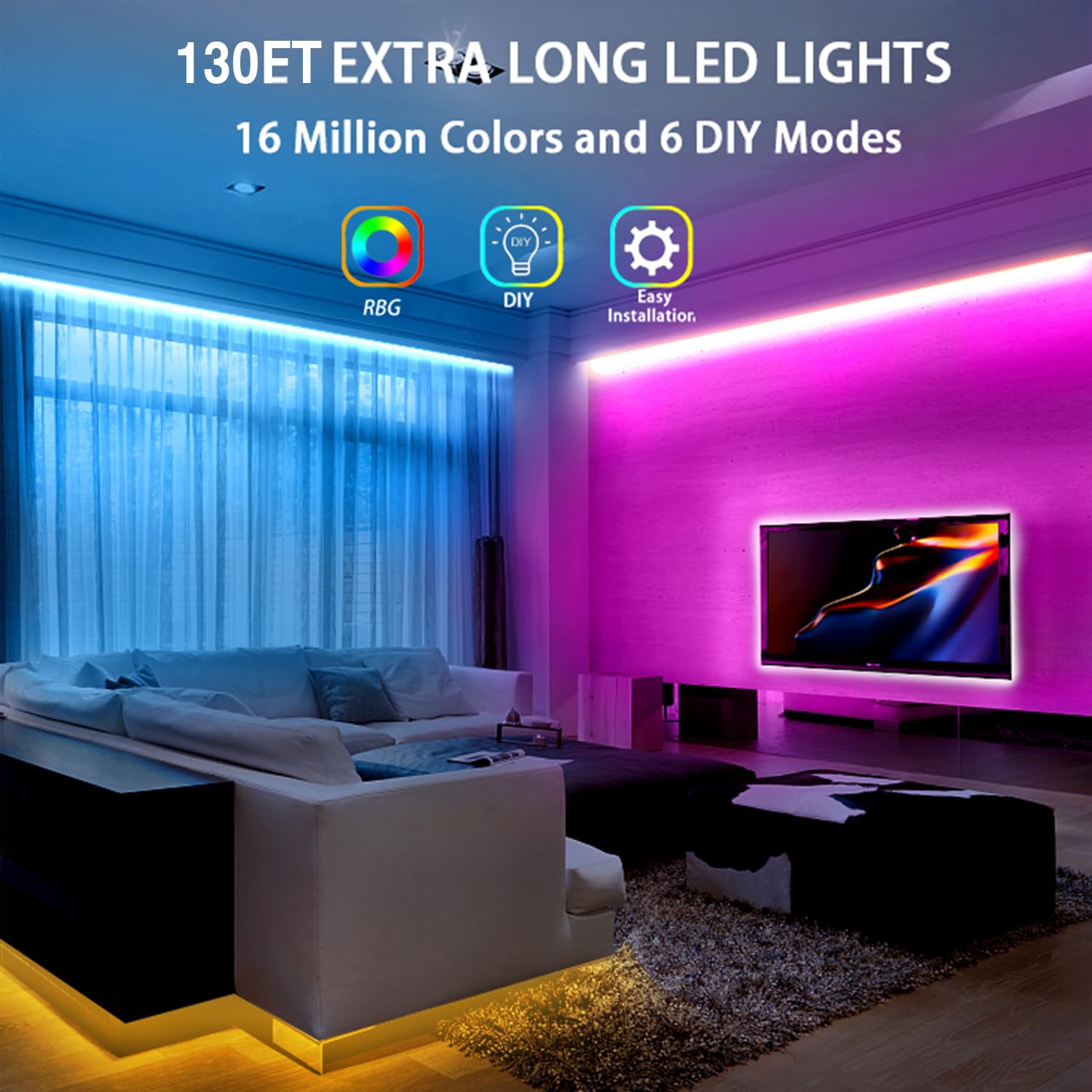 Dalattin LED strip two 65ft rolls shown for expansive room coverage