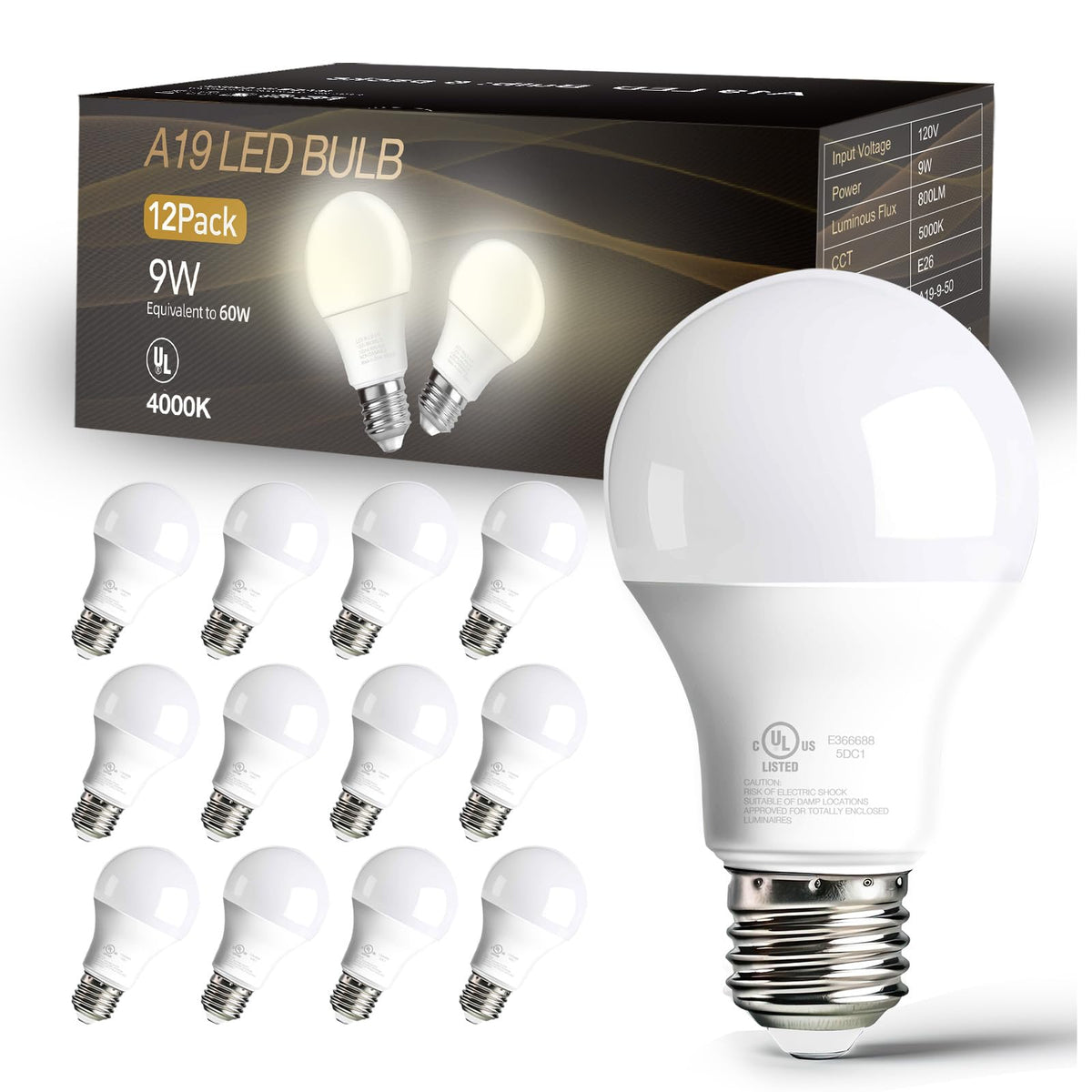 Dalattin 12-pack LED bulbs packaging and labeling in natural white 4000K