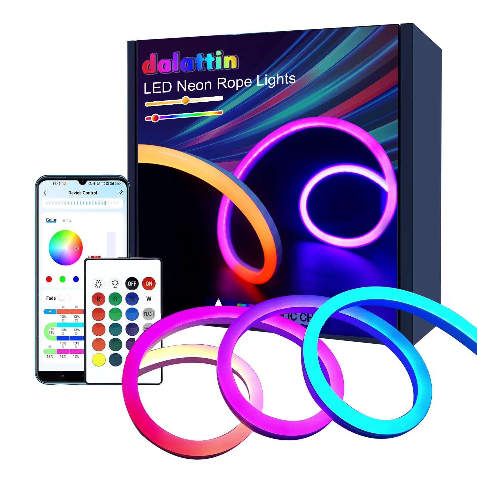 Dalattin neon rope light 16.4ft bendable design for custom setups and ambient lighting.