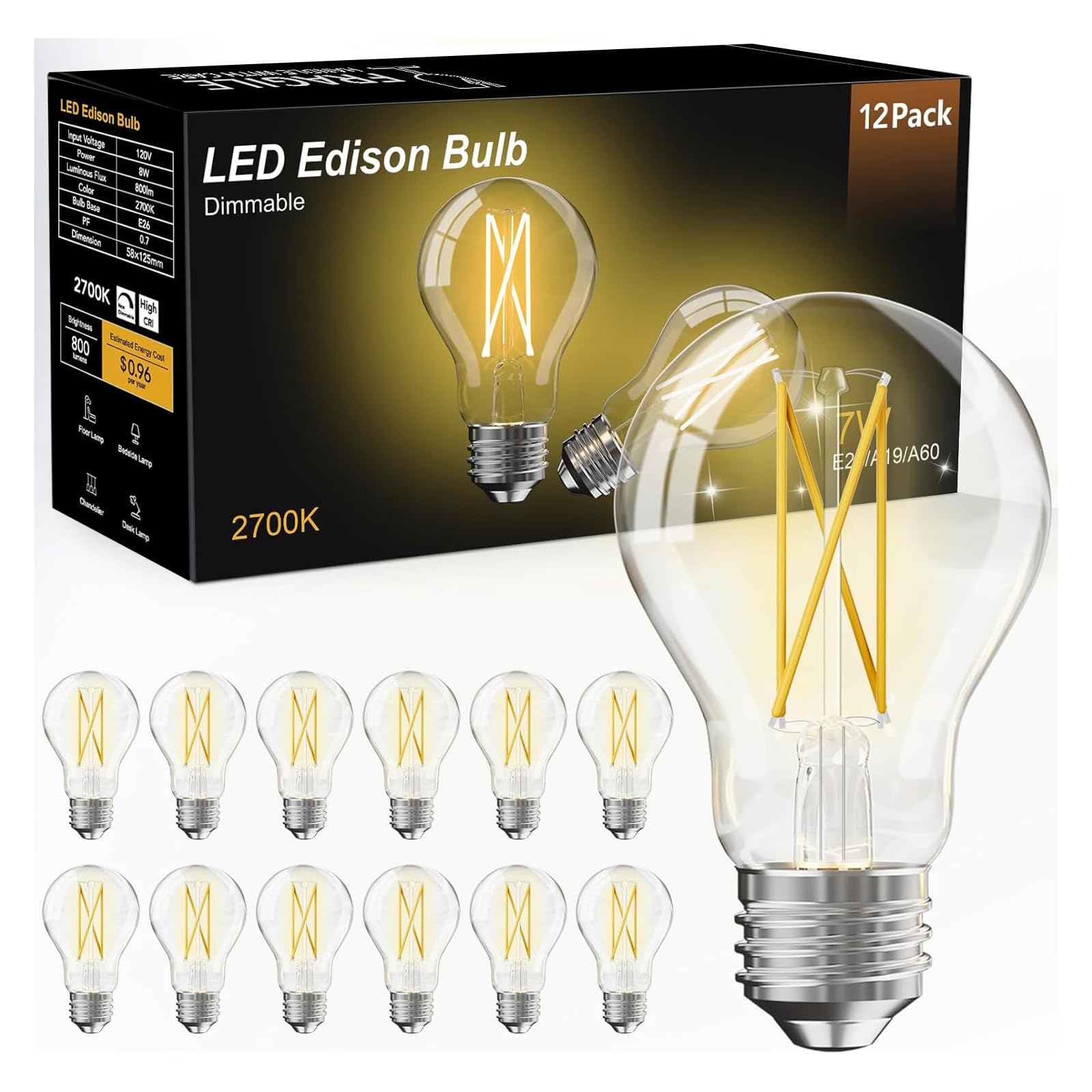 Dalattin vintage LED Edison bulb with clear glass filament for decorative lighting.