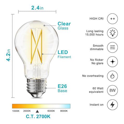 Dalattin dimmable Edison bulb enabling smooth 10-100% dimming with compatible dimmers.