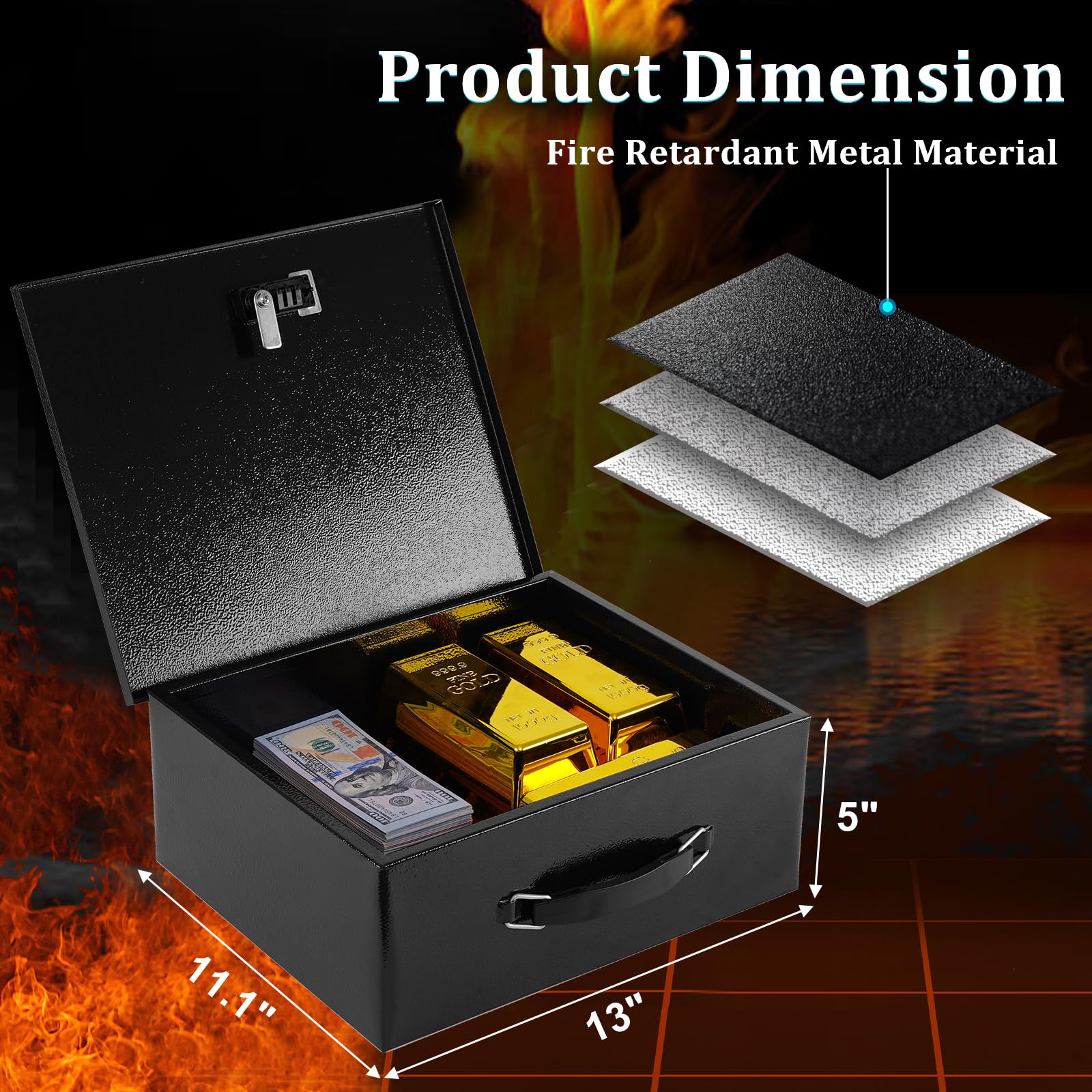 Dalmbox interior shows ample space for cash, documents, and valuables.