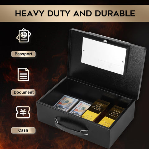 Dalmbox safe box with sturdy handle for easy transport and quick access.