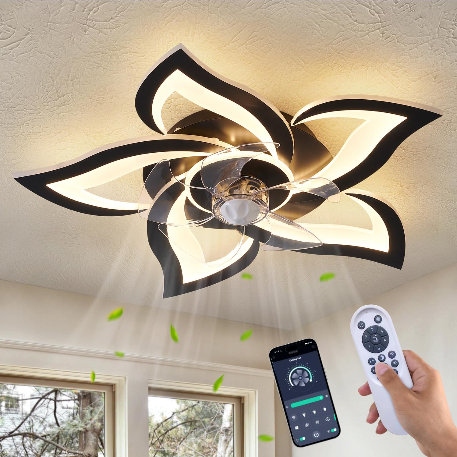 Dalouguan ceiling fan with lights overview image showing modern living room cooling.