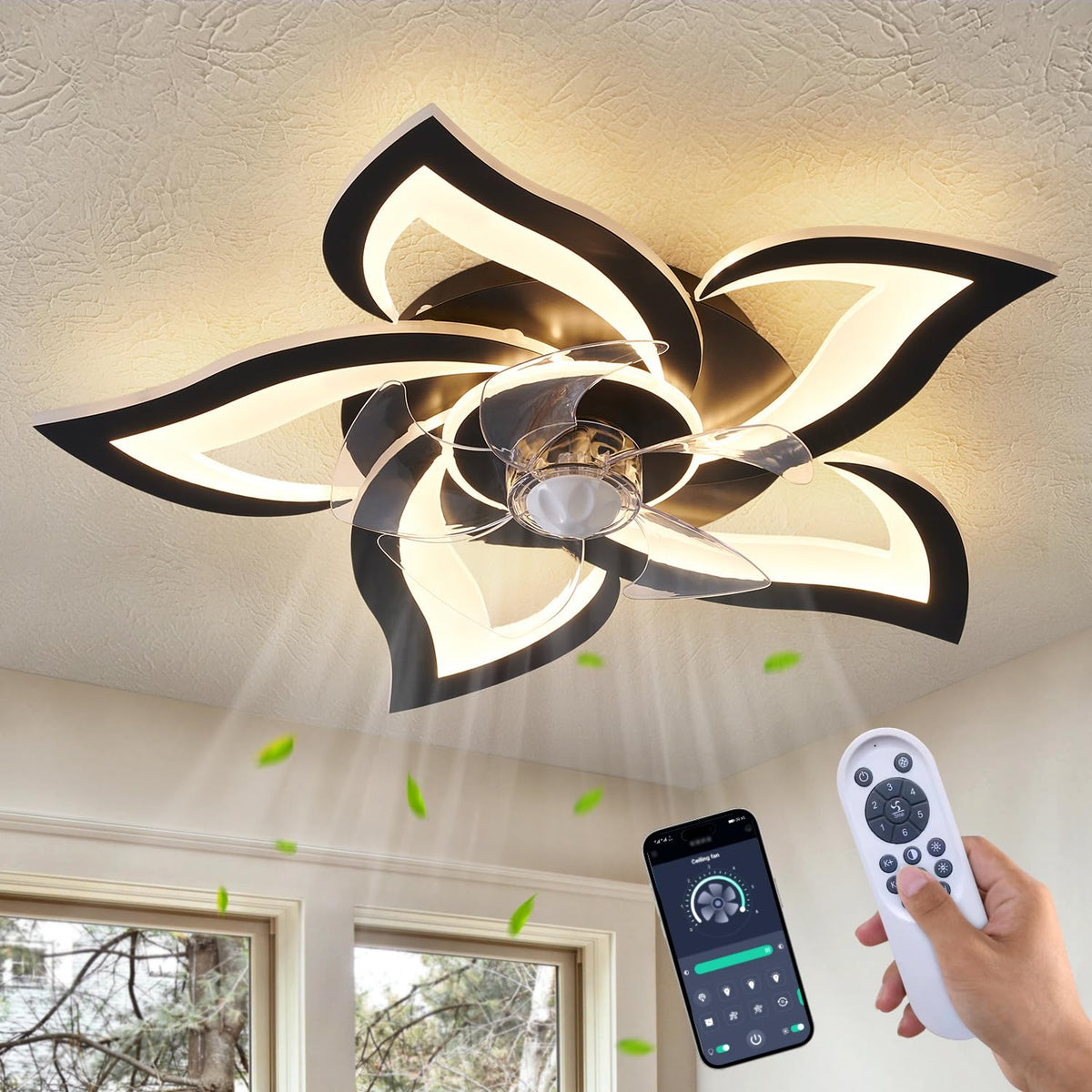 Dalouguan ceiling fan with lights overview image showing modern living room cooling.