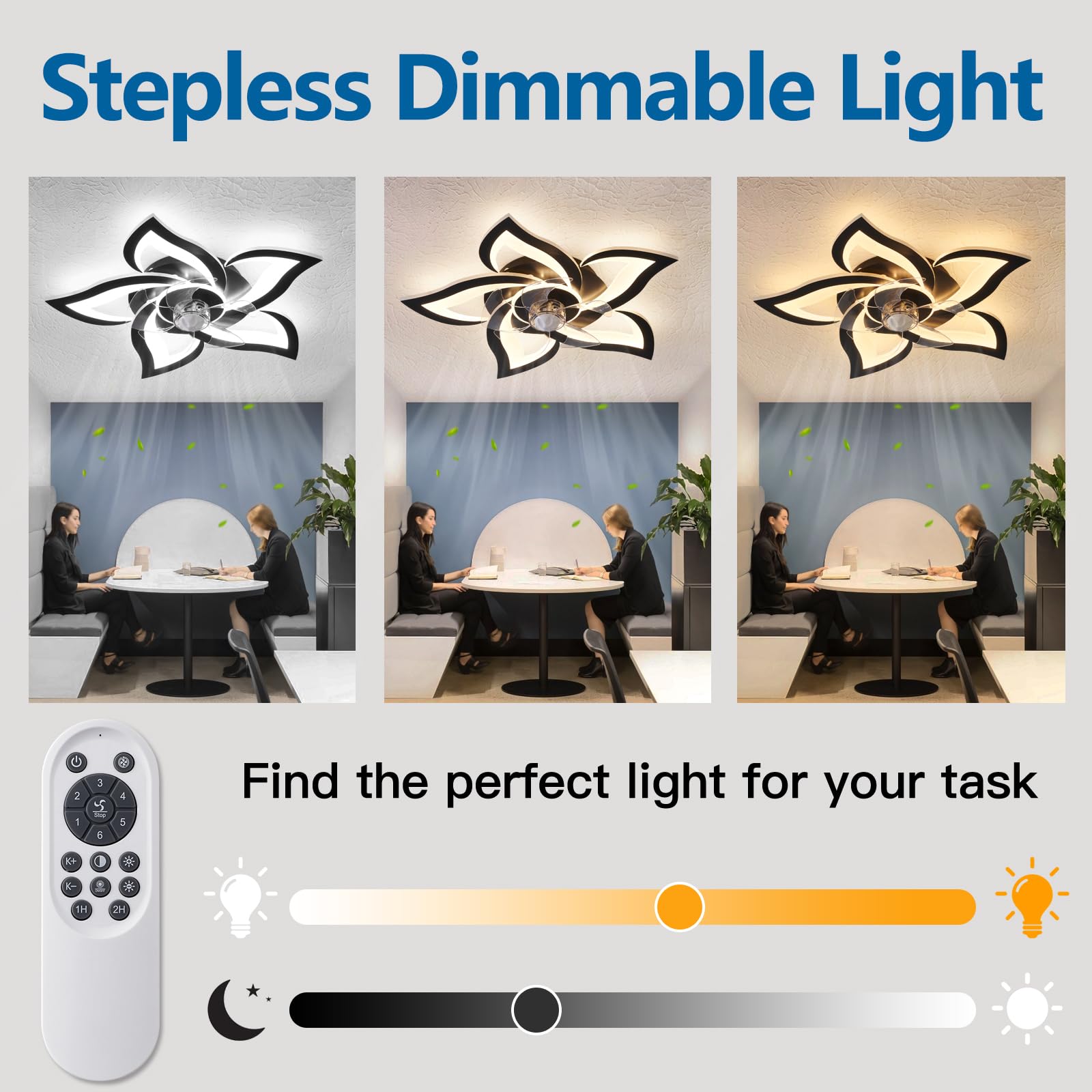 Dalouguan ceiling fan with lights three color modes for mood lighting.