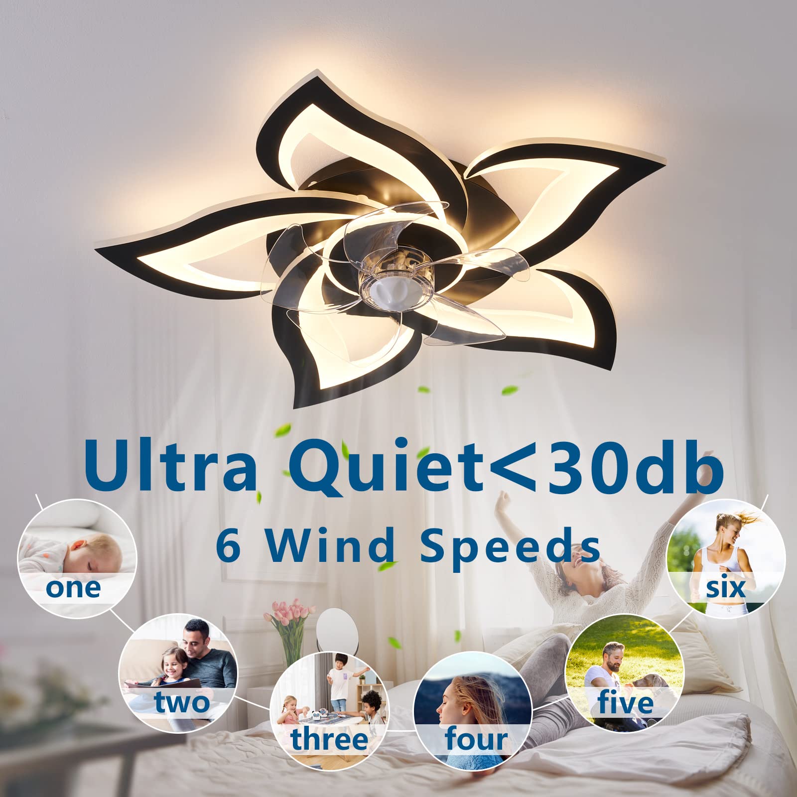 Dalouguan ceiling fan with lights built-in LED light for bright illumination.