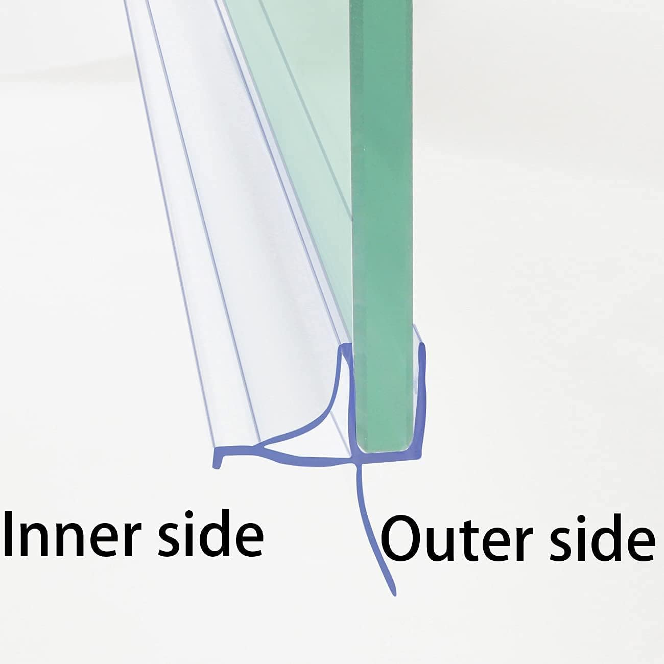 Dalrun clear polycarbonate shower seal along glass edge, highlighting transparency and durability.