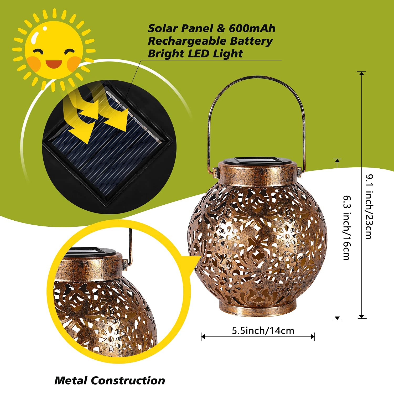 Damayca bronze lantern shown on surface illuminating a patio
