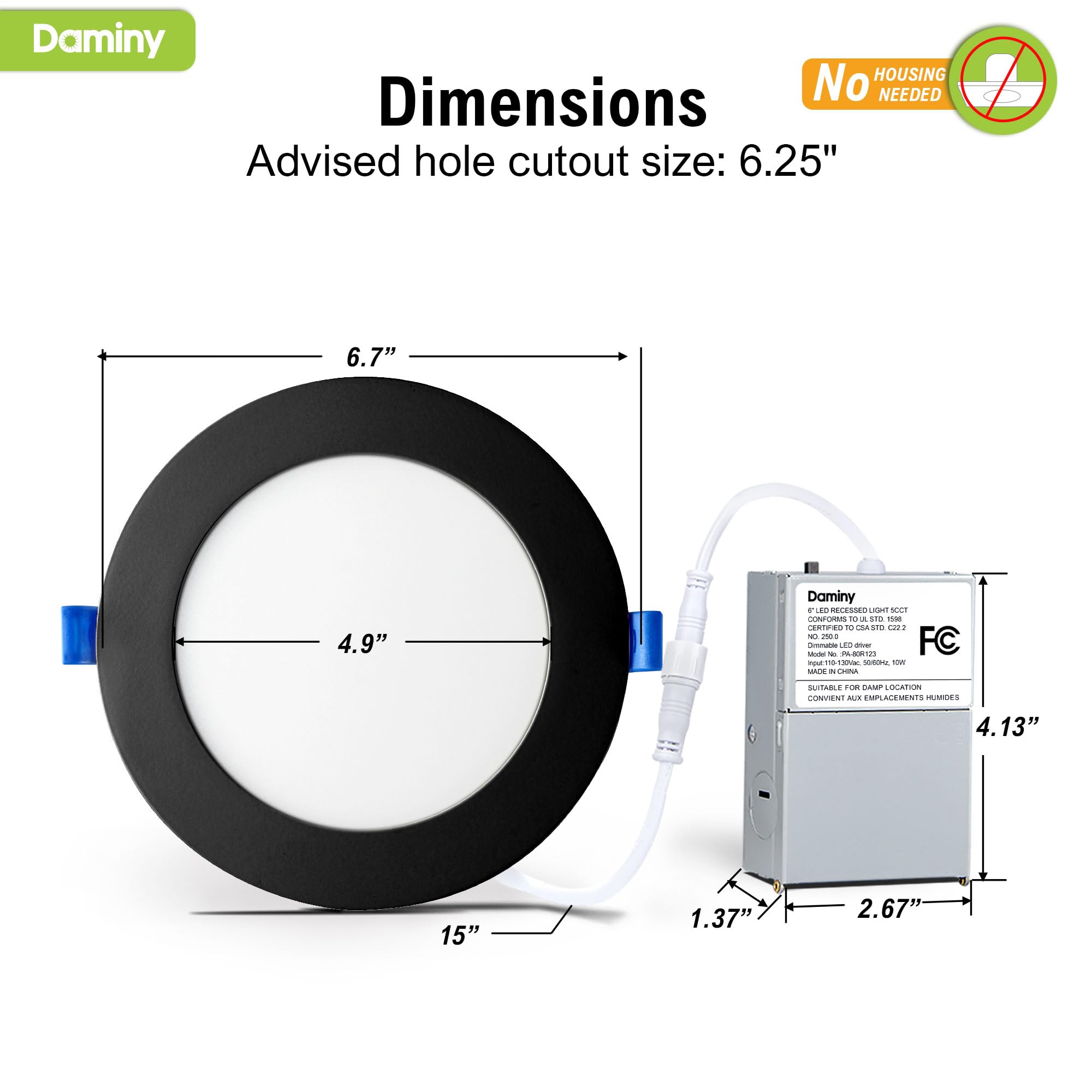 Daminy 10W recessed light delivering up to 1100 lumens for brightness and efficiency.