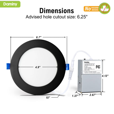 Daminy 10W recessed light delivering up to 1100 lumens for brightness and efficiency.